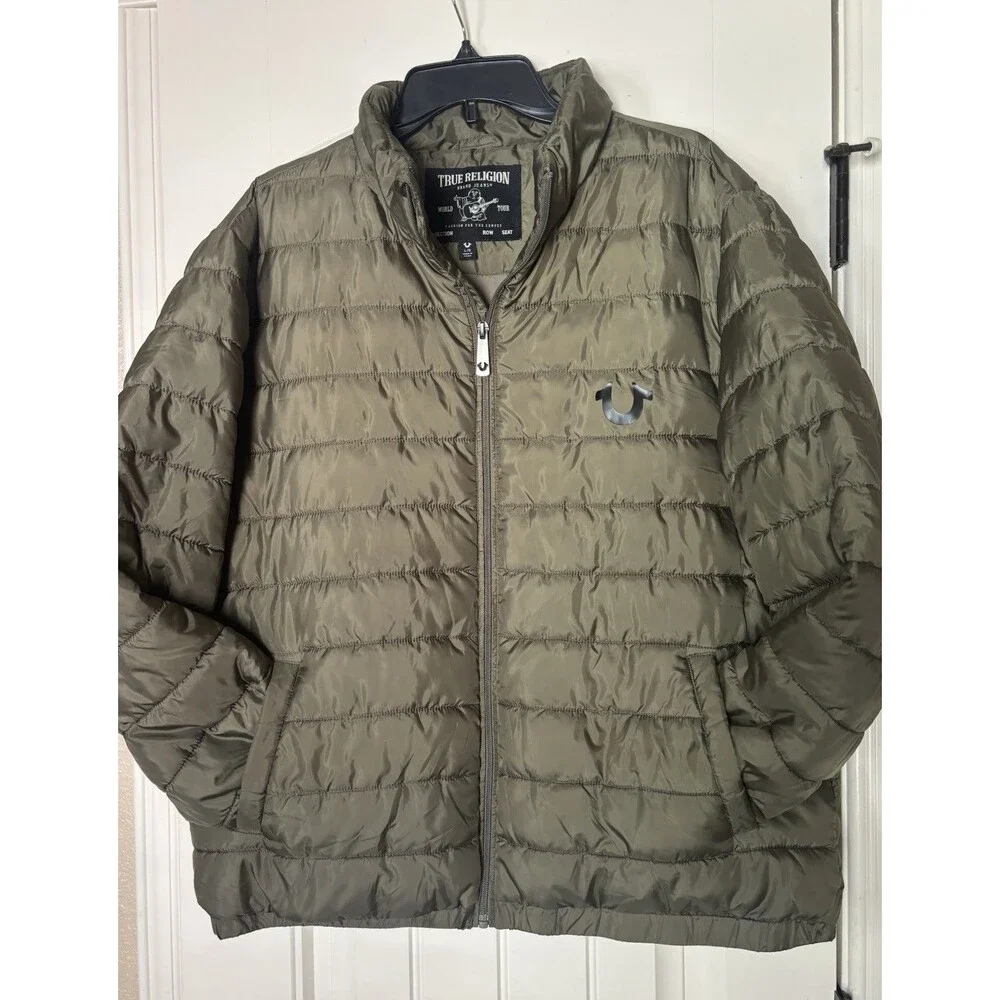 True Religion  Olive Green Puffer Lightweight Puffer Jacket Size XL